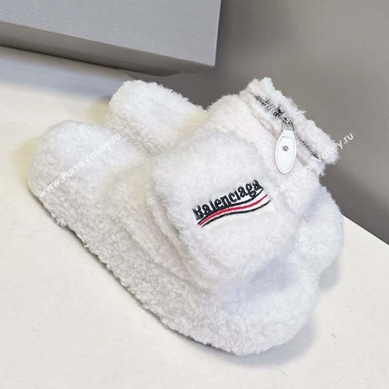 Balenciaga Shearling-Like Platform Slides Sandal White 2025 0827 (MD-250827017)