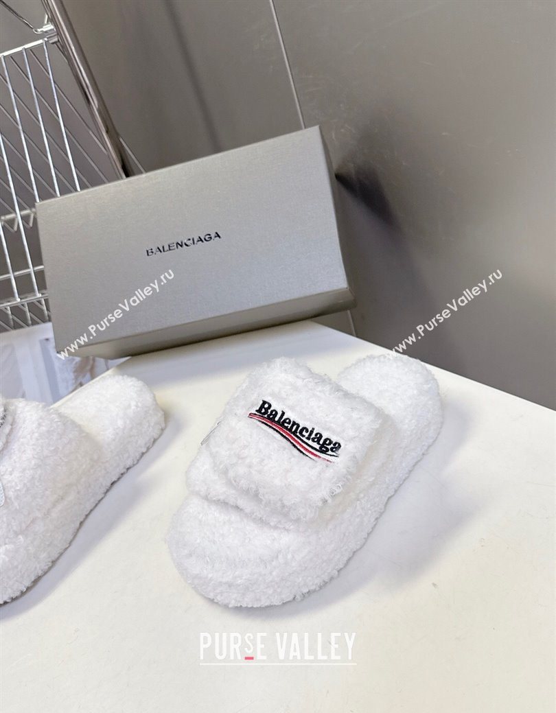Balenciaga Shearling-Like Platform Slides Sandal White 2025 0827 (MD-250827017)
