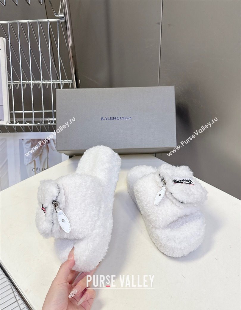 Balenciaga Shearling-Like Platform Slides Sandal White 2025 0827 (MD-250827017)