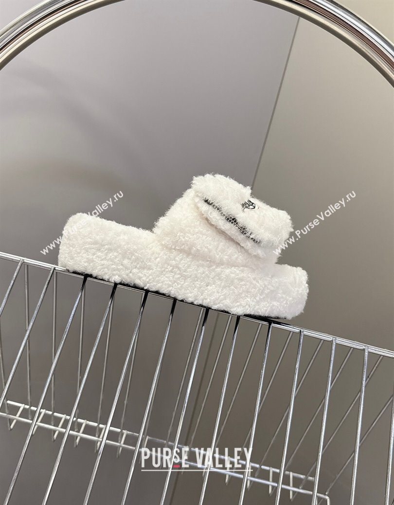 Balenciaga Shearling-Like Platform Slides Sandal White 2025 0827 (MD-250827017)