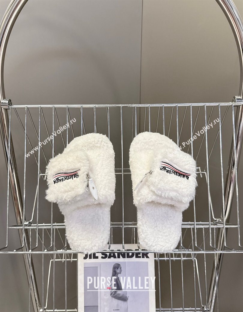 Balenciaga Shearling-Like Platform Slides Sandal White 2025 0827 (MD-250827017)