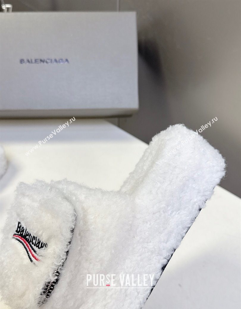 Balenciaga Shearling-Like Platform Slides Sandal White 2025 0827 (MD-250827017)