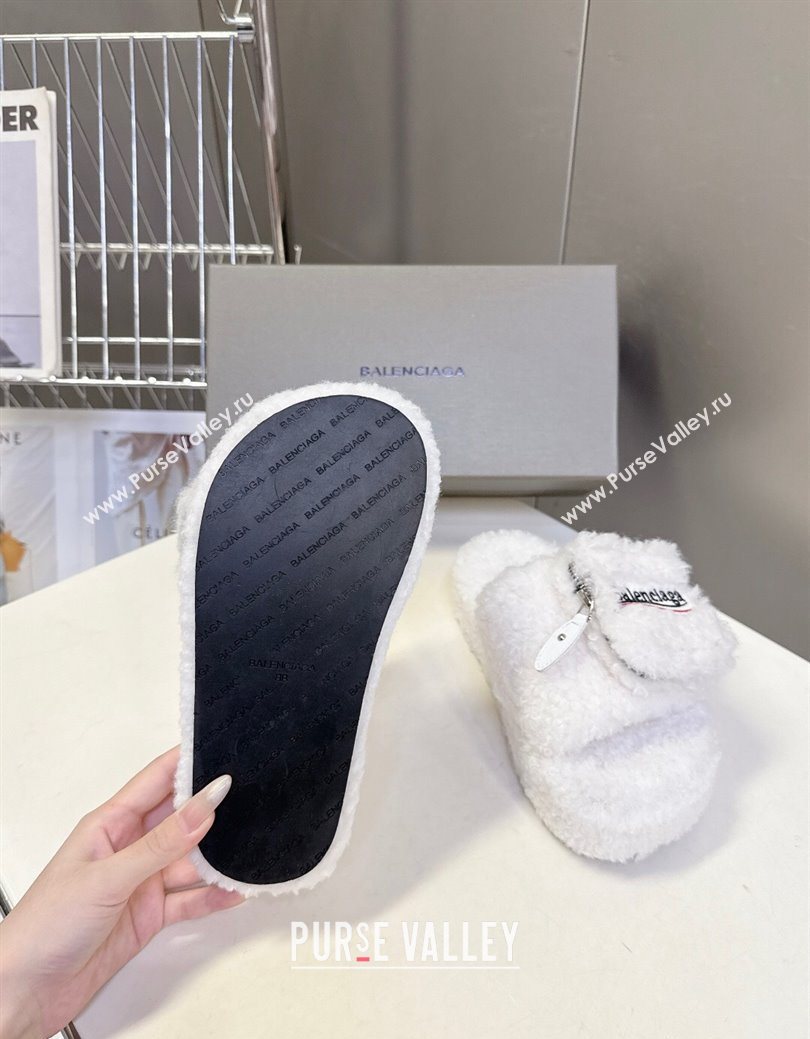 Balenciaga Shearling-Like Platform Slides Sandal White 2025 0827 (MD-250827017)