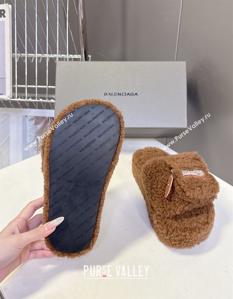 Balenciaga Shearling-Like Platform Slides Sandal Brown 2025 0827 (MD-250827014)