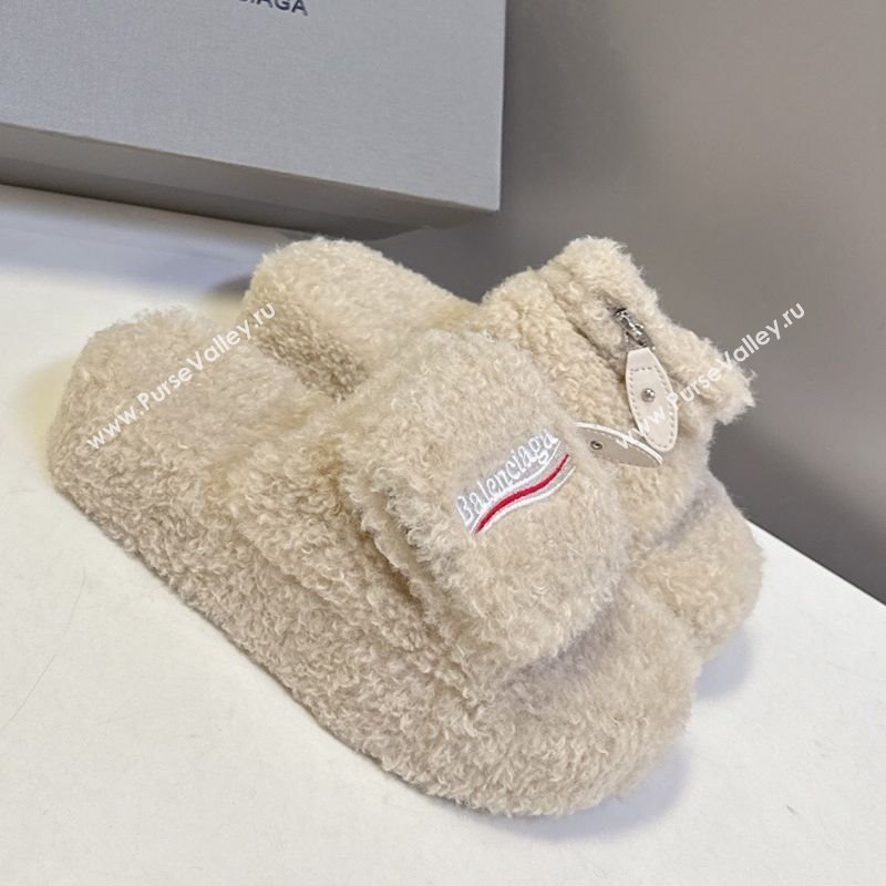 Balenciaga Shearling-Like Platform Slides Sandal Beige 2025 0827 (MD-250827016)