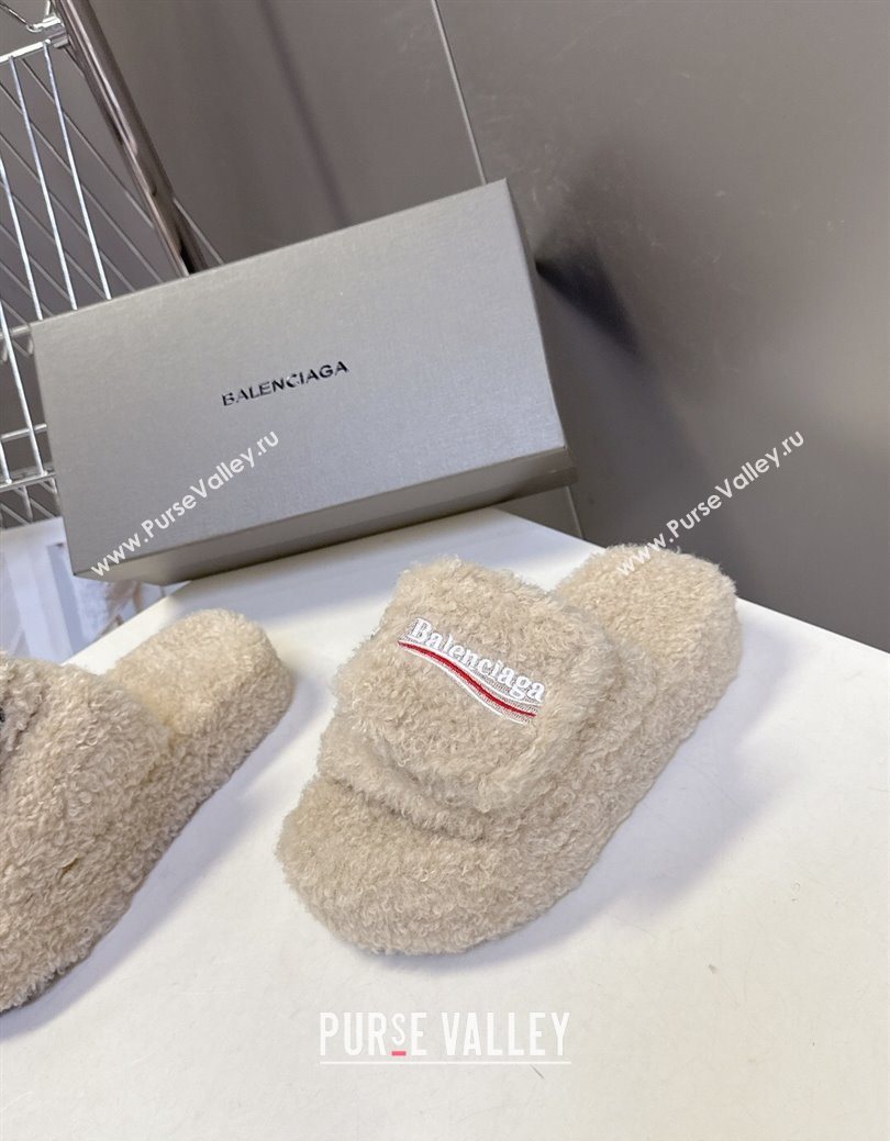 Balenciaga Shearling-Like Platform Slides Sandal Beige 2025 0827 (MD-250827016)