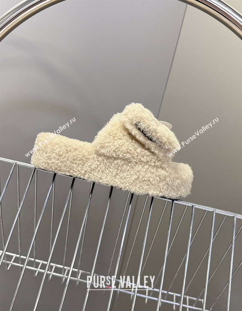 Balenciaga Shearling-Like Platform Slides Sandal Beige 2025 0827 (MD-250827016)