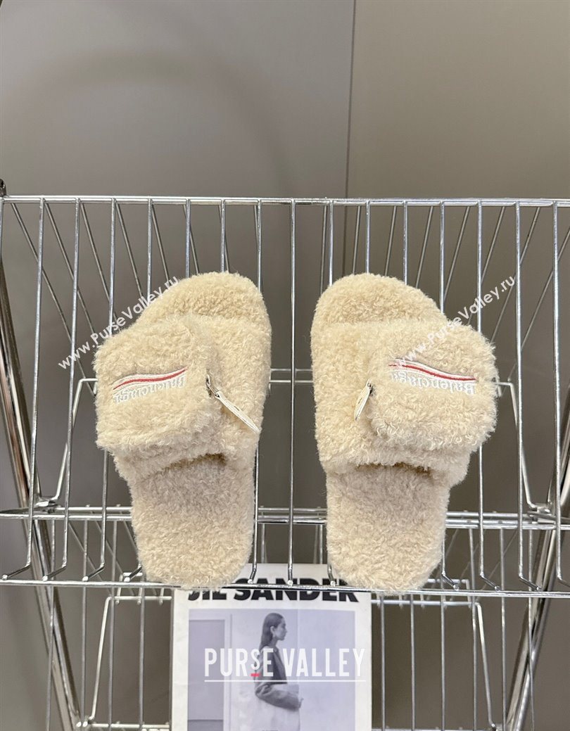 Balenciaga Shearling-Like Platform Slides Sandal Beige 2025 0827 (MD-250827016)