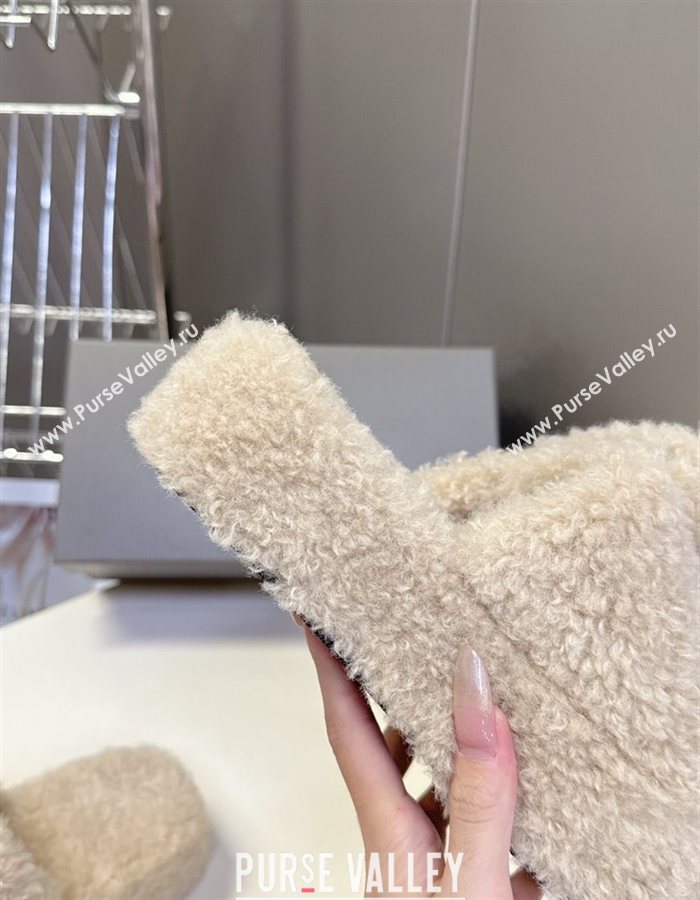 Balenciaga Shearling-Like Platform Slides Sandal Beige 2025 0827 (MD-250827016)
