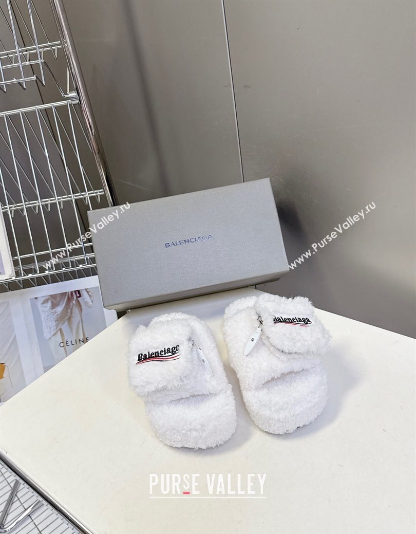 Balenciaga Shearling-Like Platform Slides Sandal White 2025 0827 (MD-250827017)
