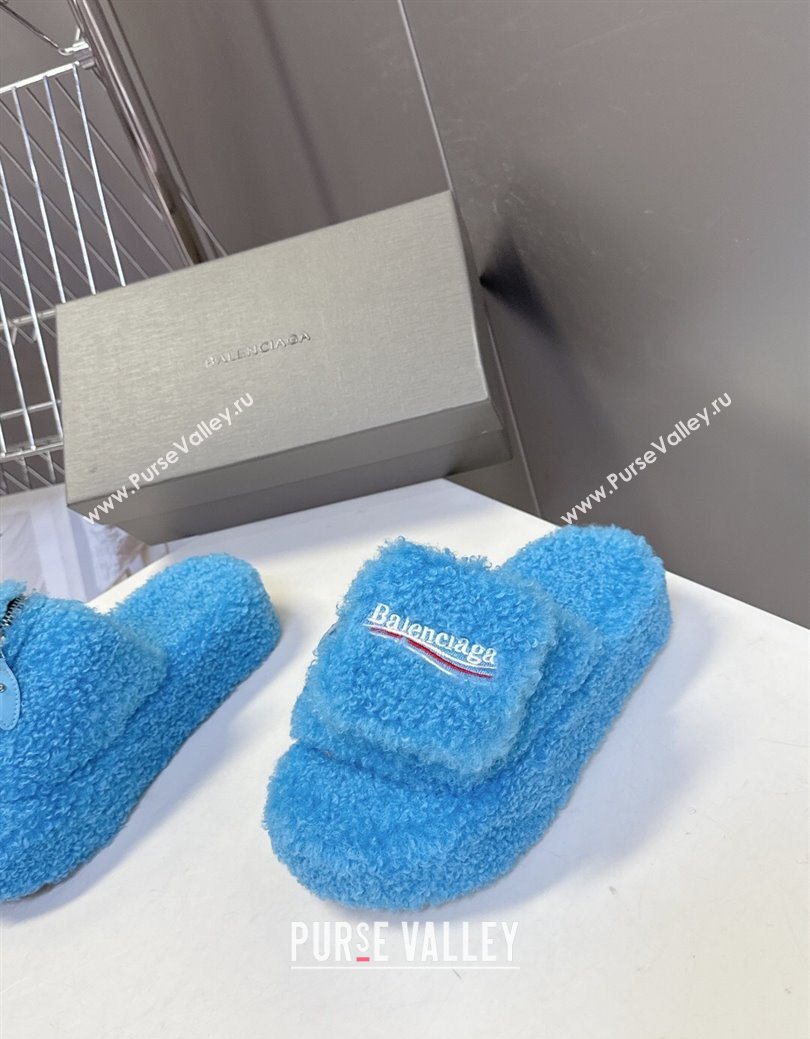Balenciaga Shearling-Like Platform Slides Sandal Blue 2025 0827 (MD-250827015)