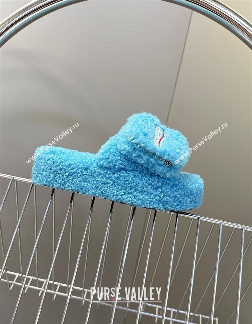 Balenciaga Shearling-Like Platform Slides Sandal Blue 2025 0827 (MD-250827015)