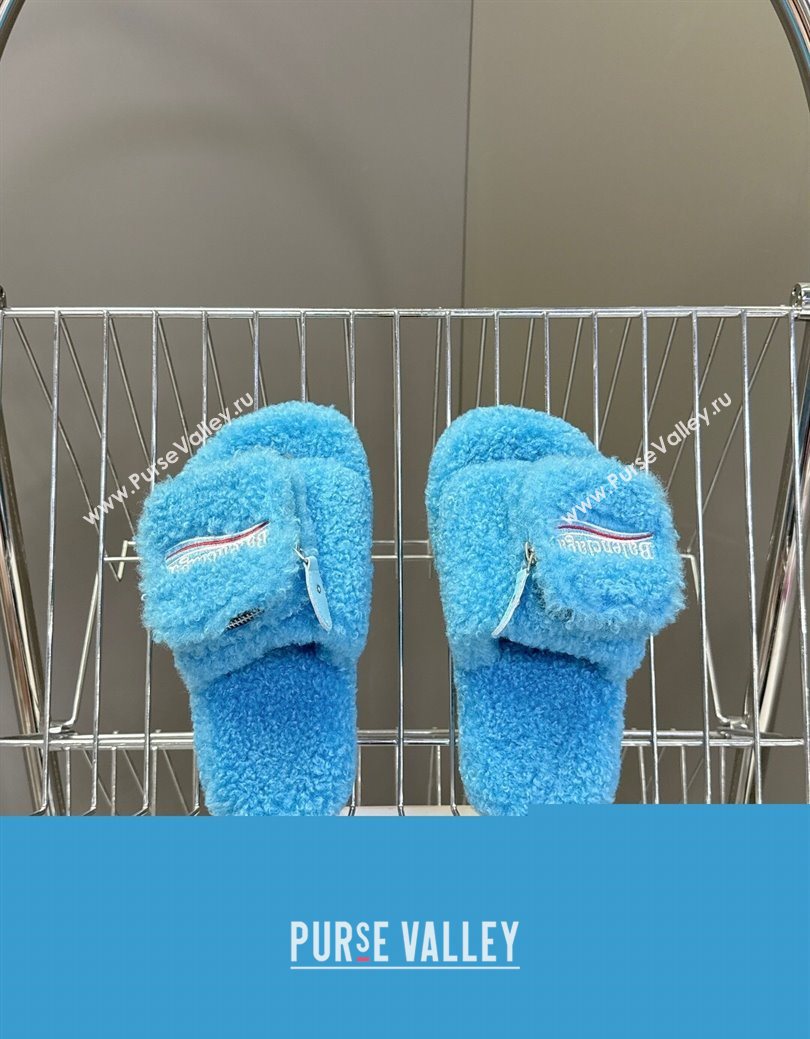 Balenciaga Shearling-Like Platform Slides Sandal Blue 2025 0827 (MD-250827015)
