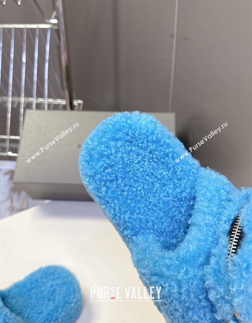 Balenciaga Shearling-Like Platform Slides Sandal Blue 2025 0827 (MD-250827015)