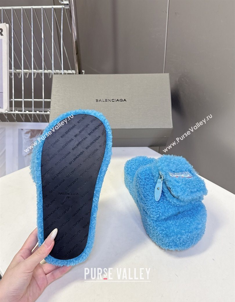 Balenciaga Shearling-Like Platform Slides Sandal Blue 2025 0827 (MD-250827015)
