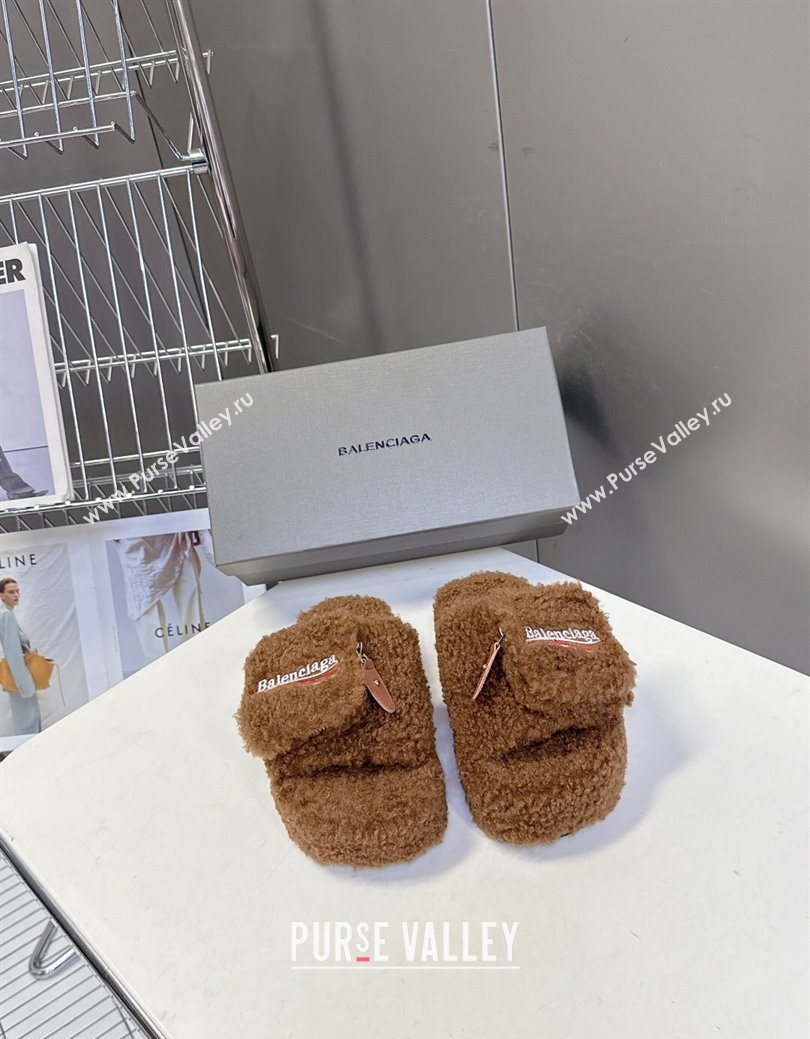 Balenciaga Shearling-Like Platform Slides Sandal Brown 2025 0827 (MD-250827014)