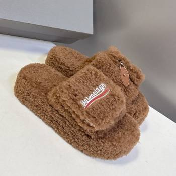 Balenciaga Shearling-Like Platform Slides Sandal Brown 2025 0827 (MD-250827014)
