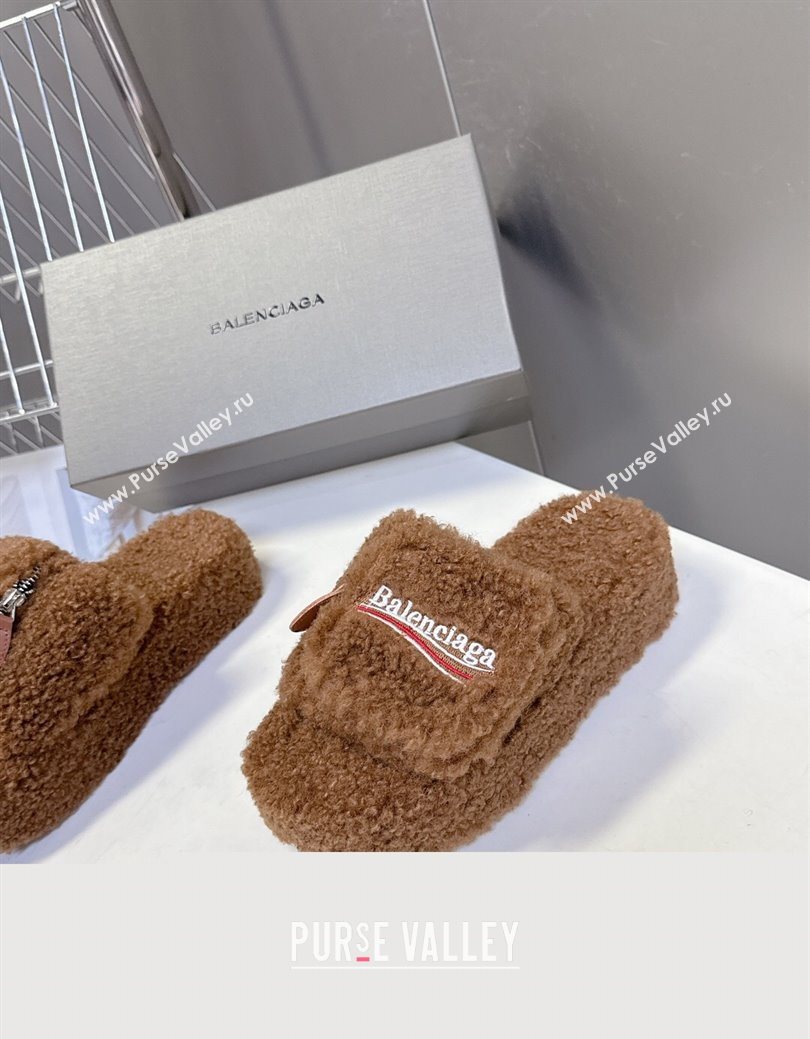 Balenciaga Shearling-Like Platform Slides Sandal Brown 2025 0827 (MD-250827014)