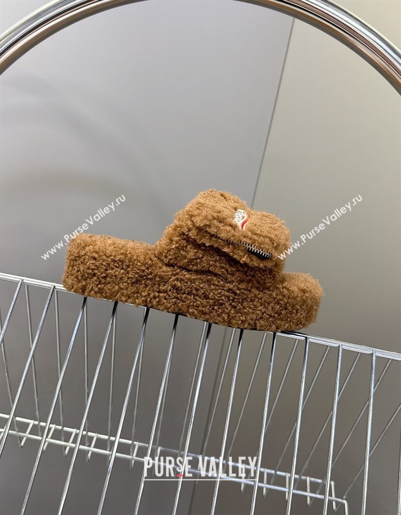 Balenciaga Shearling-Like Platform Slides Sandal Brown 2025 0827 (MD-250827014)