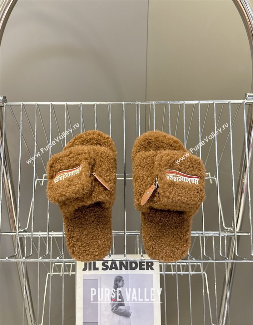 Balenciaga Shearling-Like Platform Slides Sandal Brown 2025 0827 (MD-250827014)