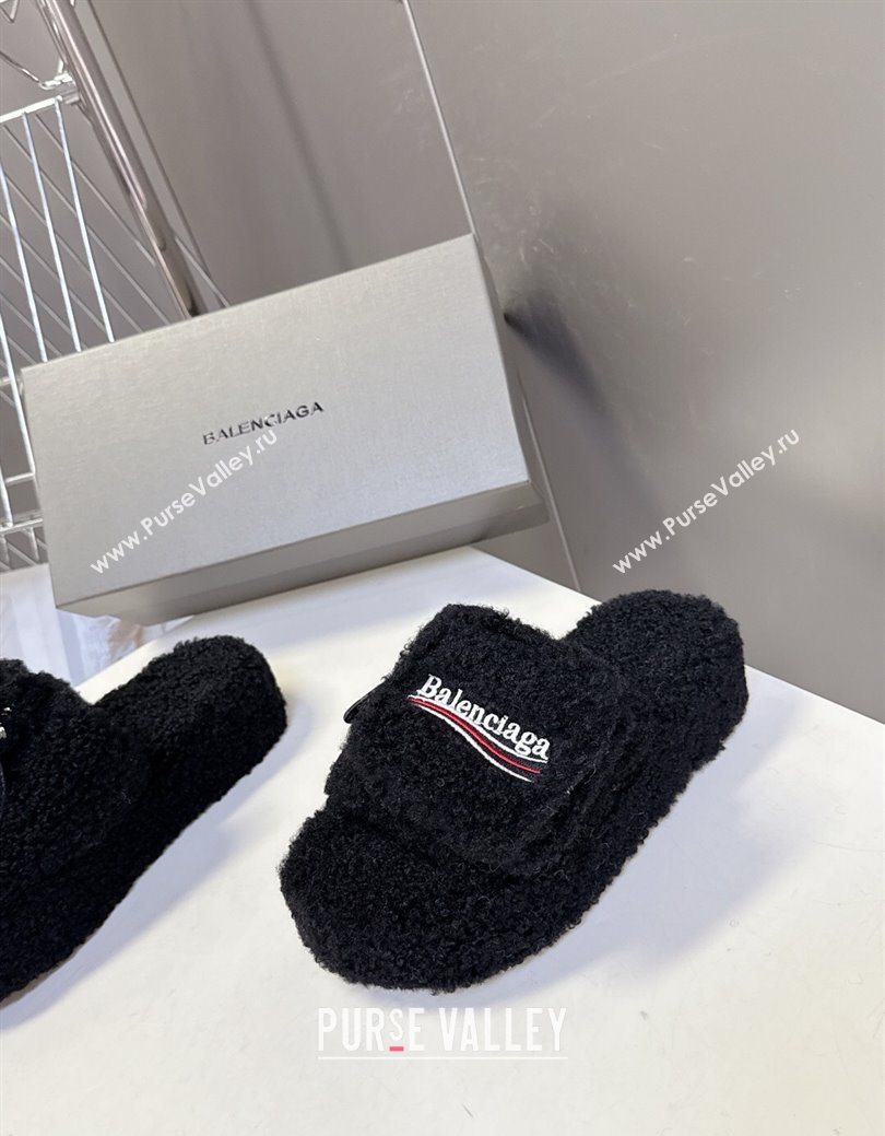 Balenciaga Shearling-Like Platform Slides Sandal Black 2025 0827 (MD-250827013)