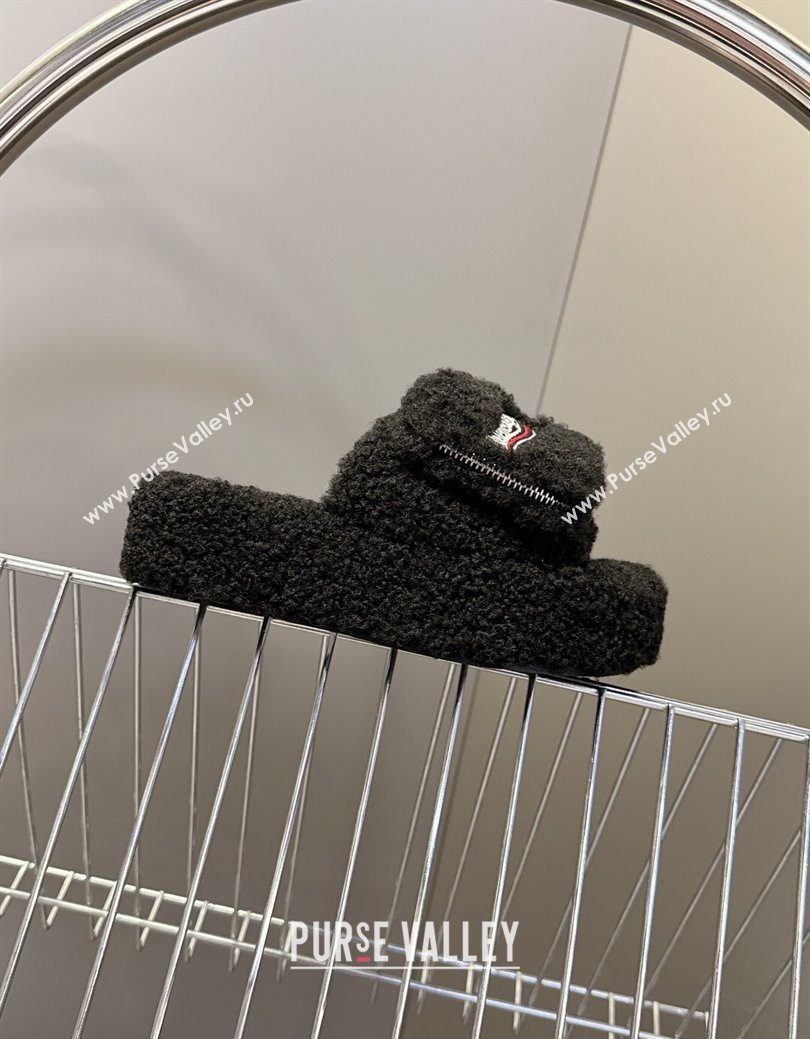 Balenciaga Shearling-Like Platform Slides Sandal Black 2025 0827 (MD-250827013)