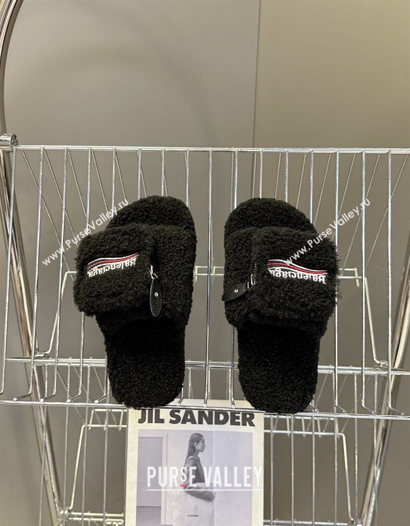 Balenciaga Shearling-Like Platform Slides Sandal Black 2025 0827 (MD-250827013)