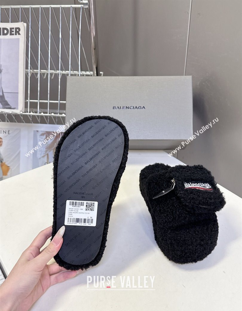 Balenciaga Shearling-Like Platform Slides Sandal Black 2025 0827 (MD-250827013)