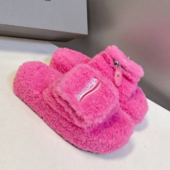 Balenciaga Shearling-Like Platform Slides Sandal Pink 2025 0827 (MD-250827012)