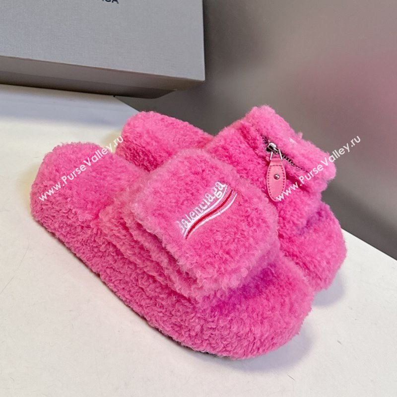 Balenciaga Shearling-Like Platform Slides Sandal Pink 2025 0827 (MD-250827012)