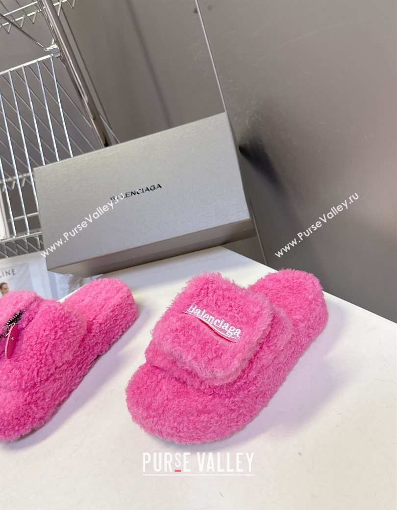 Balenciaga Shearling-Like Platform Slides Sandal Pink 2025 0827 (MD-250827012)