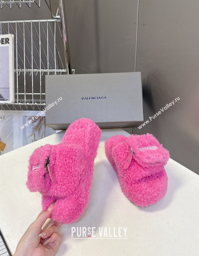 Balenciaga Shearling-Like Platform Slides Sandal Pink 2025 0827 (MD-250827012)