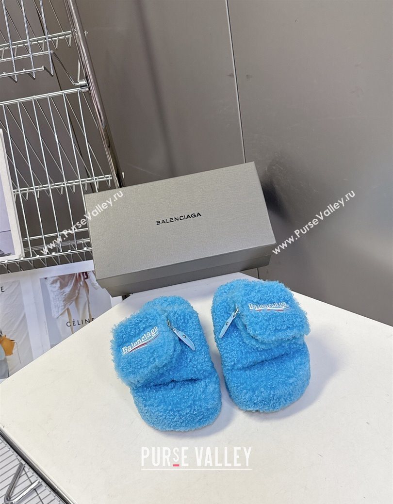 Balenciaga Shearling-Like Platform Slides Sandal Blue 2025 0827 (MD-250827015)