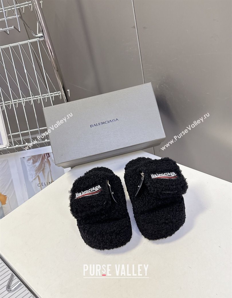 Balenciaga Shearling-Like Platform Slides Sandal Black 2025 0827 (MD-250827013)