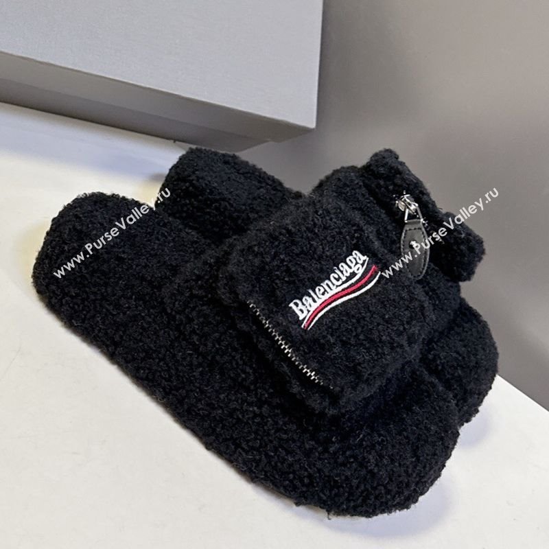 Balenciaga Shearling-Like Platform Slides Sandal Black 2025 0827 (MD-250827013)