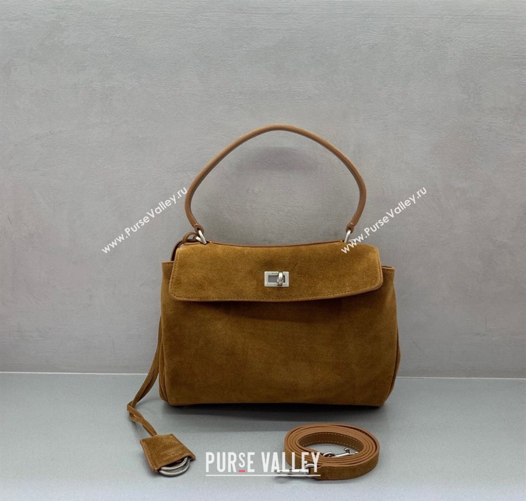Balenciaga Rodeo Small Handbag in suede, aged-silver hardware Camel Brown 2025 78972 (JM-250926088)