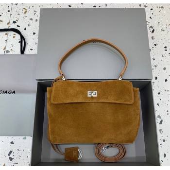 Balenciaga Rodeo Small Handbag in suede, aged-silver hardware Camel Brown 2025 78972 (JM-250926088)