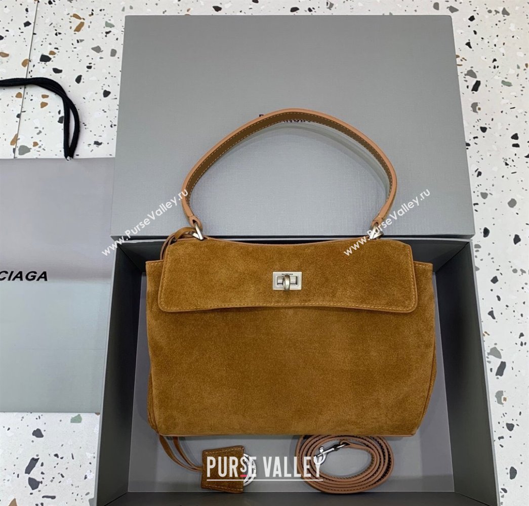 Balenciaga Rodeo Small Handbag in suede, aged-silver hardware Camel Brown 2025 78972 (JM-250926088)