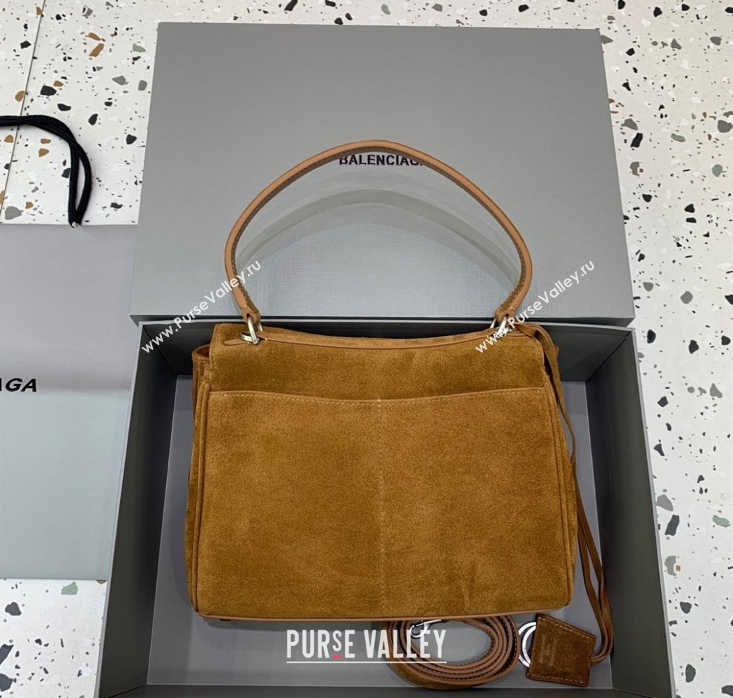 Balenciaga Rodeo Small Handbag in suede, aged-silver hardware Camel Brown 2025 78972 (JM-250926088)