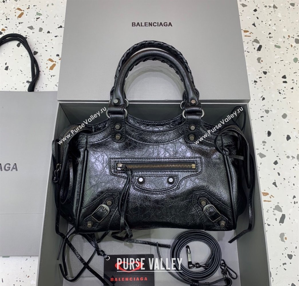 Balenciaga Le City Top Handle Bowling Bag in Lambskin Leather Black 2025 0926 (JM-250926068)