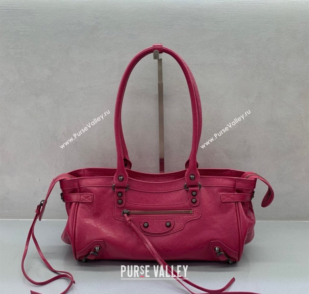 Balenciaga Le City Bag East West in Lambskin Leather Framboise Red 2025 0926 (JM-250926064)