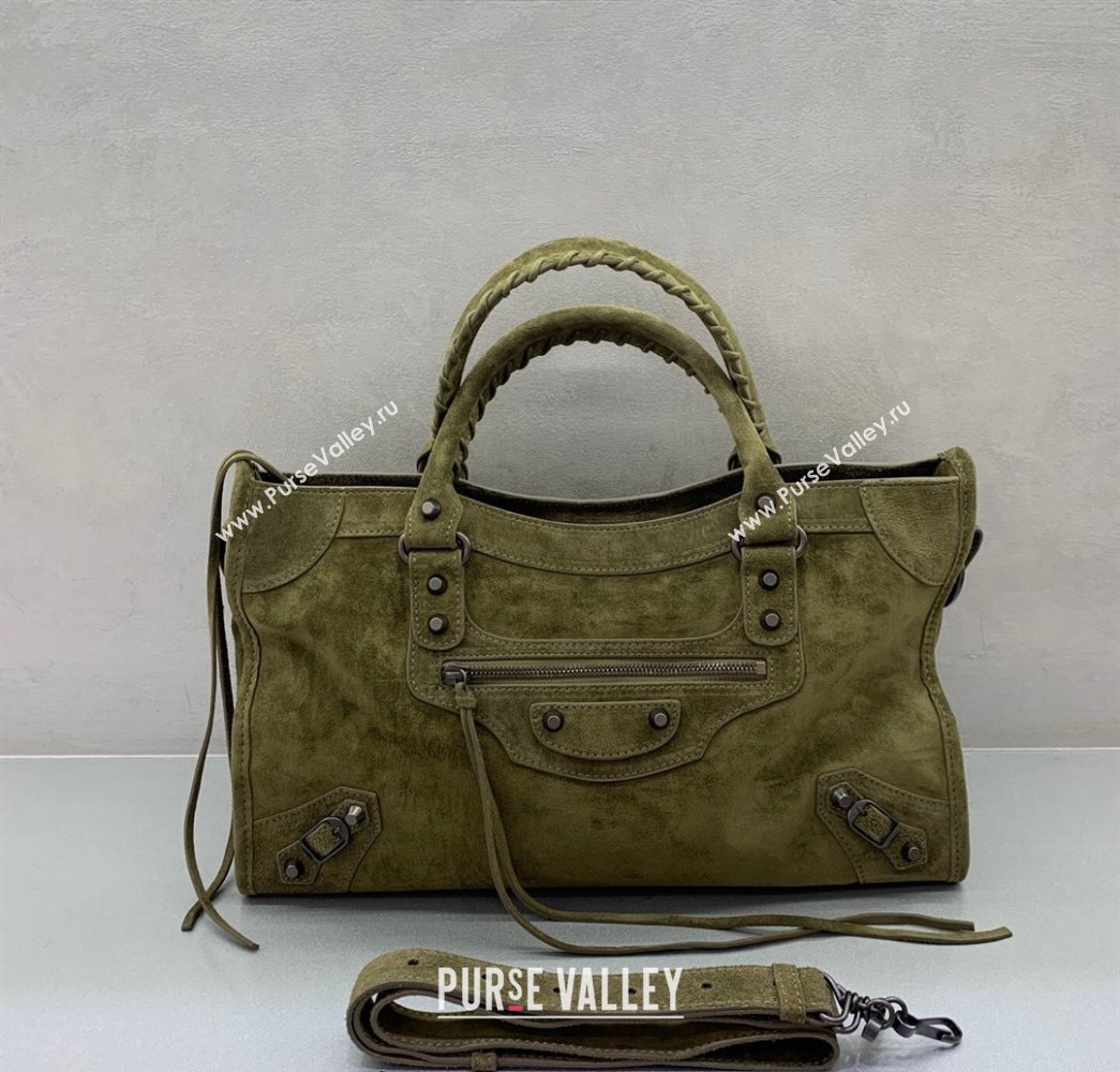 Balenciaga Le City Medium Bag in Green Suede 2025 0926 (JM-250926118)