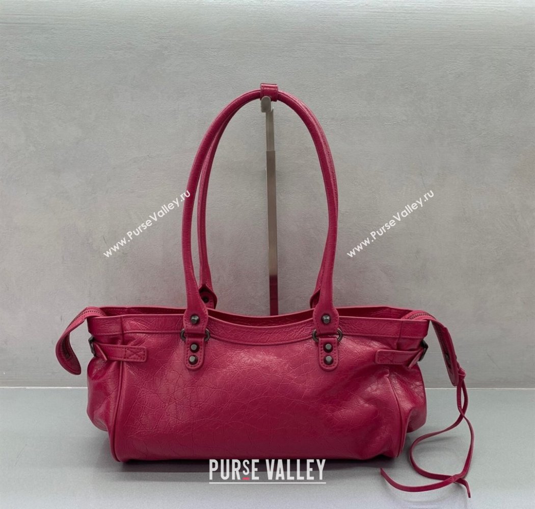 Balenciaga Le City Bag East West in Lambskin Leather Framboise Red 2025 0926 (JM-250926064)