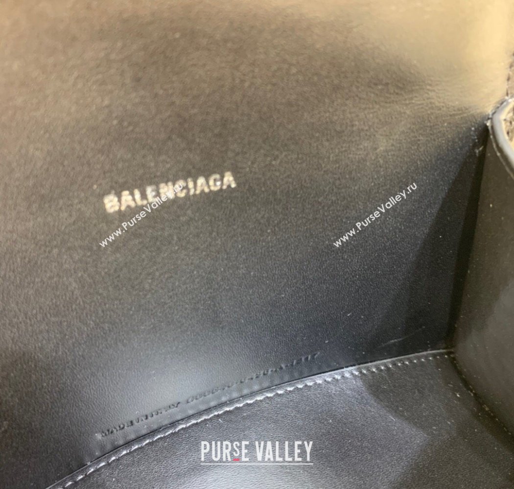 Balenciaga Hourglass Mini Top Handle Bag in Crocodile Embossed Calfskin Black/Silver 2025 (JM-250926070)