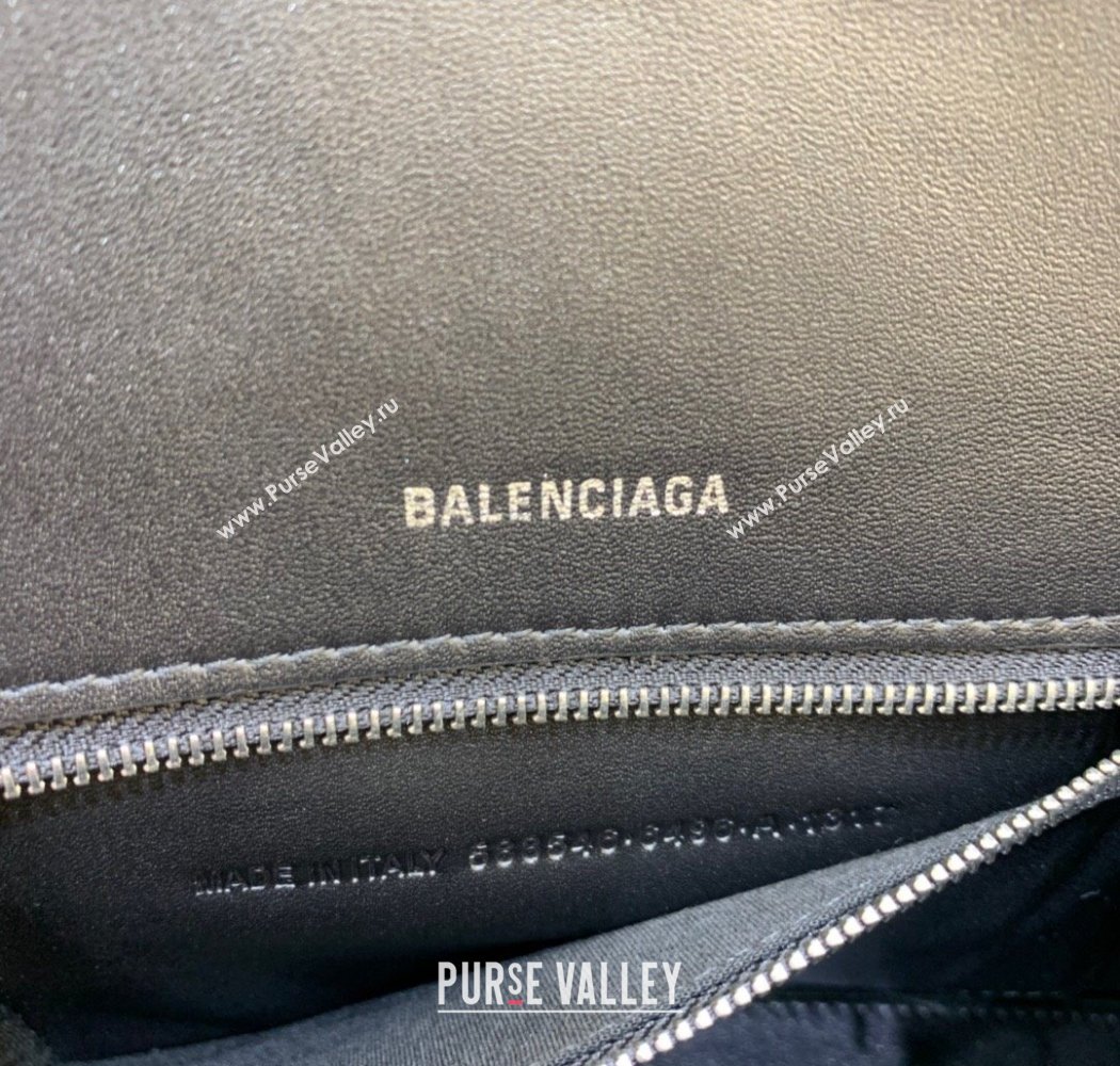 Balenciaga Hourglass Small Top Handle Bag in Crocodile Embossed Calfskin Black/Silver 2025 (JM-250926071)