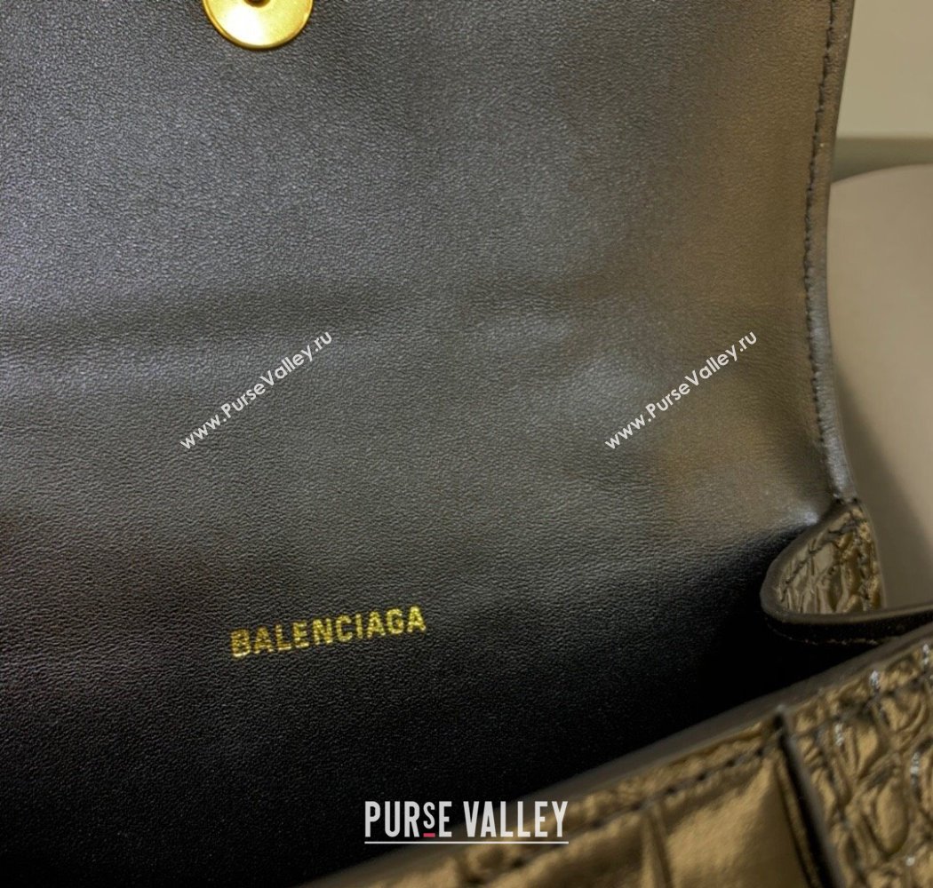 Balenciaga Hourglass Mini Top Handle Bag in Crocodile Embossed Calfskin Black/Gold 2025 (JM-250926072)