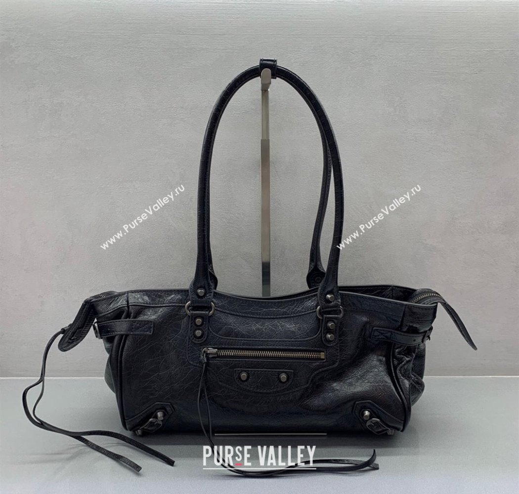 Balenciaga Le City Bag East West in Lambskin Leather Black 2025 0926 (JM-250926065)