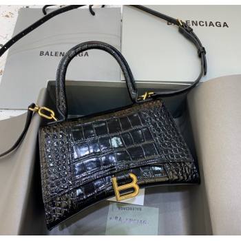 Balenciaga Hourglass Small Top Handle Bag in Crocodile Embossed Calfskin Black/Gold 2025 (JM-250926073)