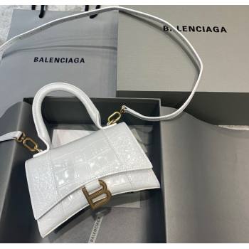 Balenciaga Hourglass Mini Top Handle Bag in Crocodile Embossed Calfskin White/Gold 2025 (JM-250926074)