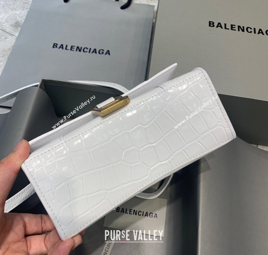 Balenciaga Hourglass Mini Top Handle Bag in Crocodile Embossed Calfskin White/Gold 2025 (JM-250926074)